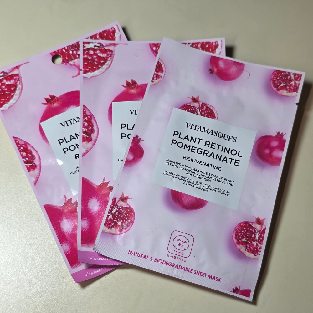 Vitamasques Plant Retinol Pomegranate Rejuvenating Sheet Mask Set of 3 NEW